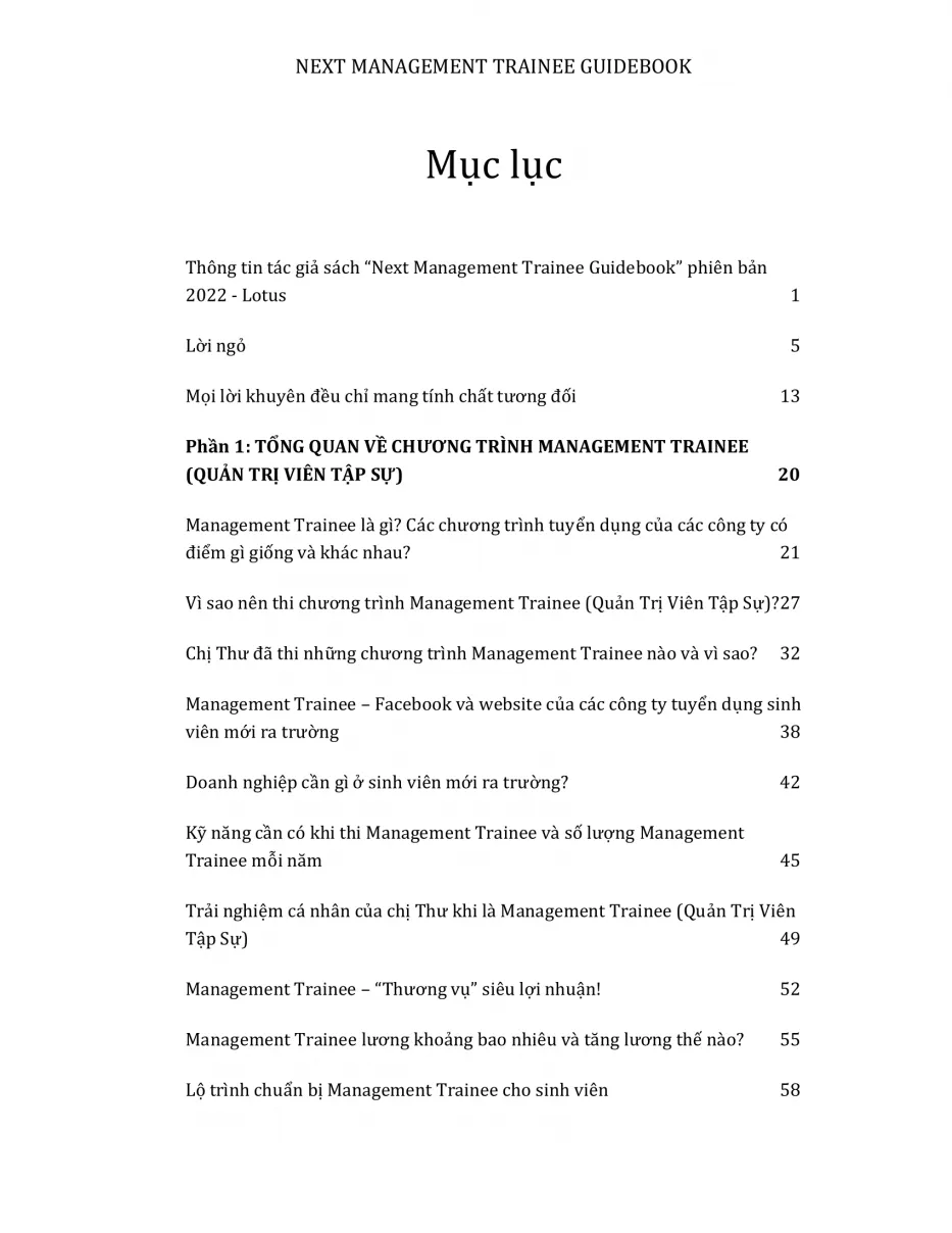 Mục lục Next Management Trainee Guidebook 2022 Lotus - Bản 800 trang 01